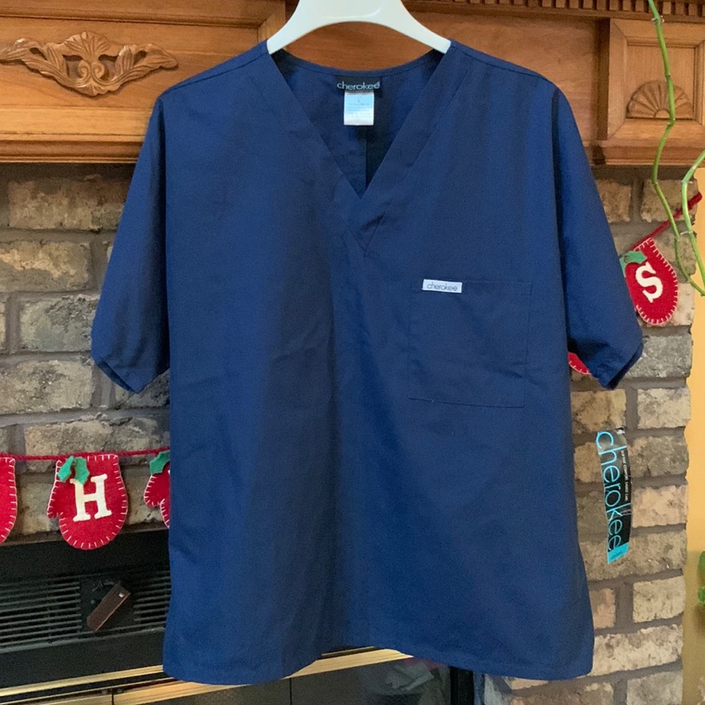 Unisex size large navy blue Cherokee scrub top